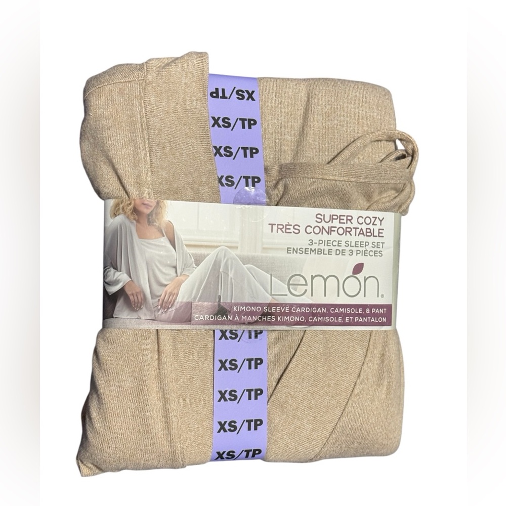 Lemon Sleep Set 3 Piece Size XS Heather Warm Taupe Tan Cozy Comfortable Gift NWT